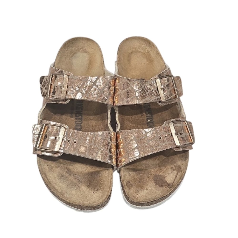 Birkenstock Arizona Metallic Gator Gleam Cooper Two Straps Sandals! 41 L10 M8 - Picture 5 of 6